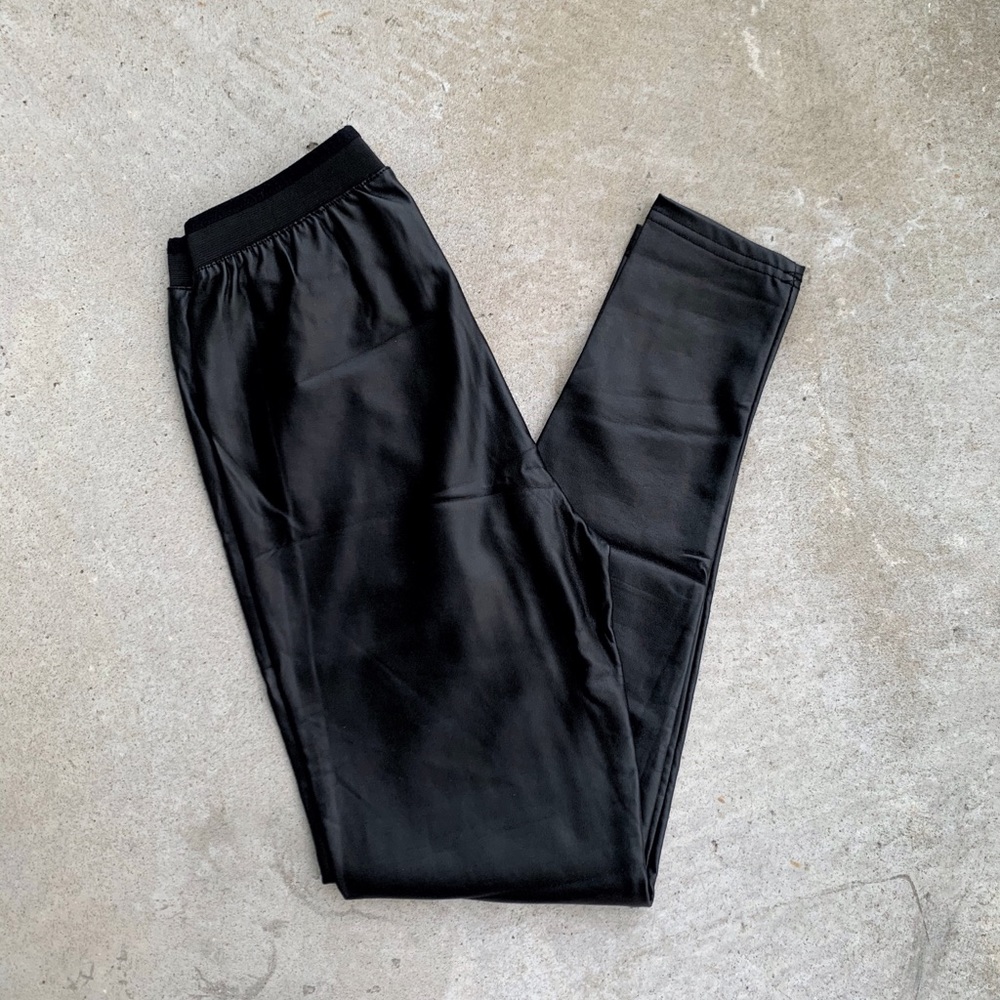 Black Vegan Leather Leggings - Small